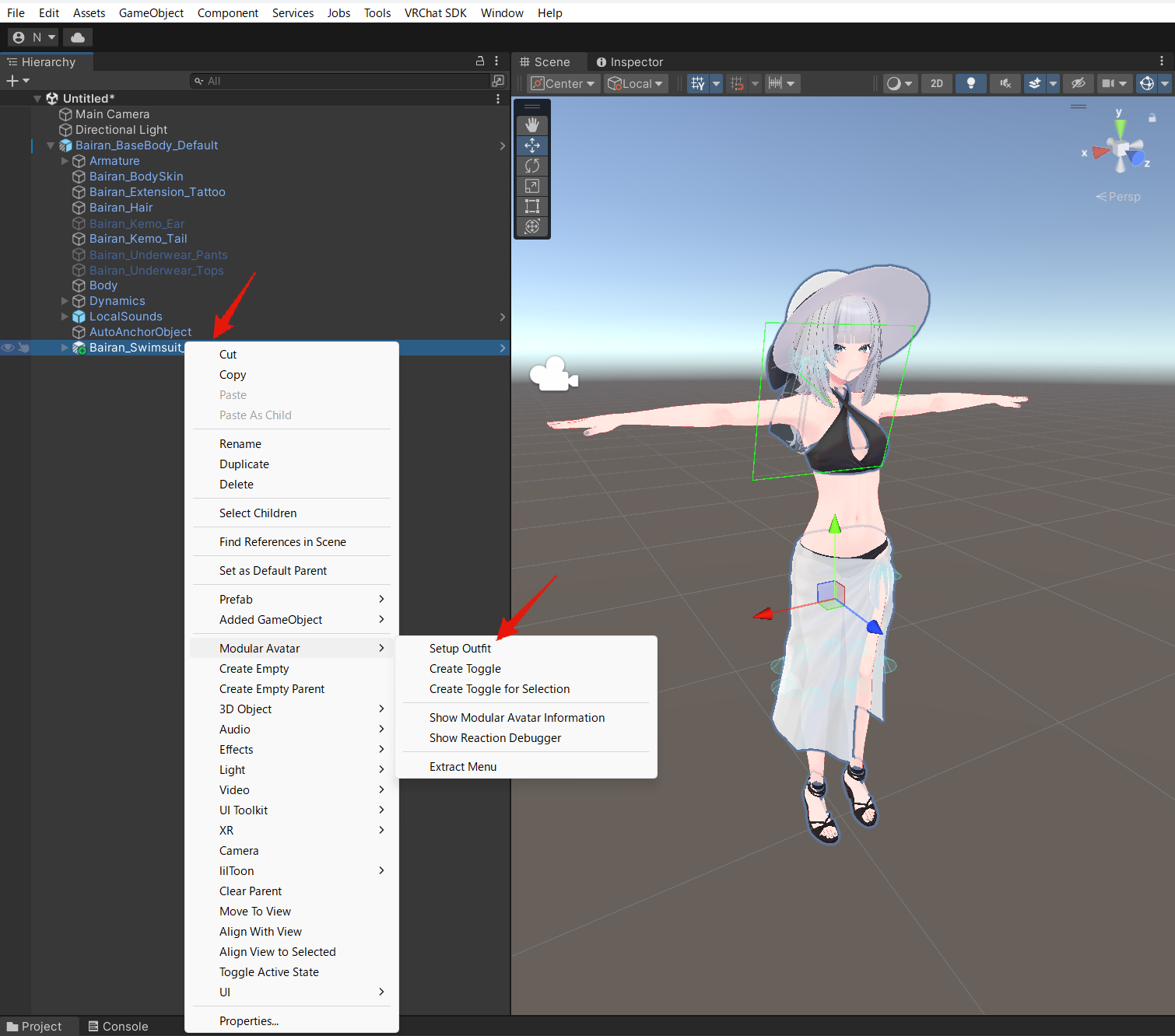 Modular Avatar で Setup Outfitを実行